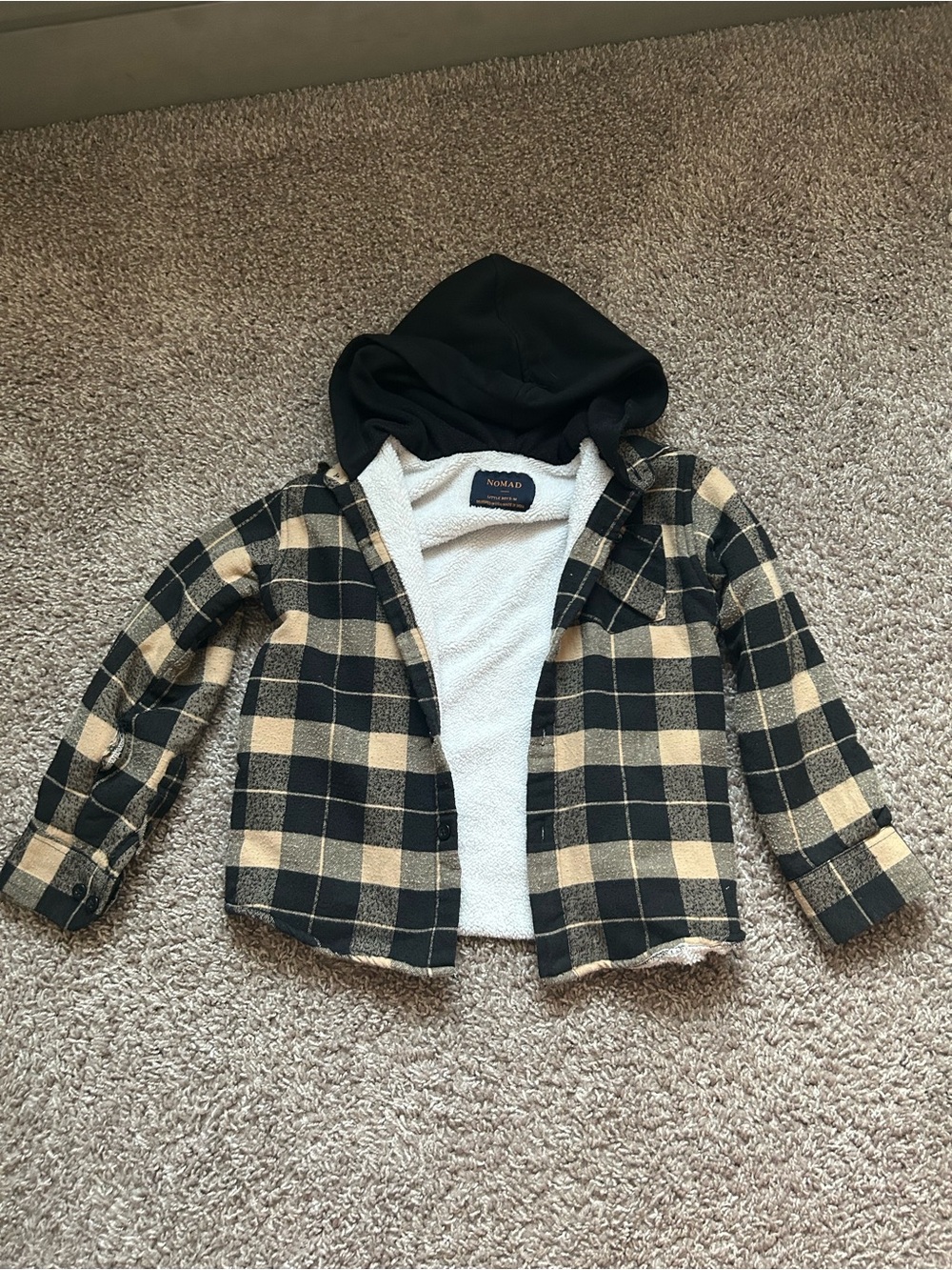 Nomad Kids Black & Cream Plaid Hooded Button-Down Shacket